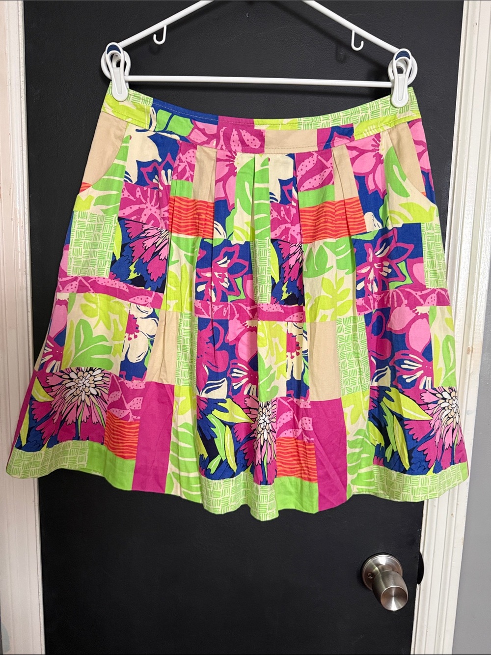Lilly Pulitzer Thatch Patch A-Line Pleated Mini Skirt Pockets Sz: 10 Length: 21”